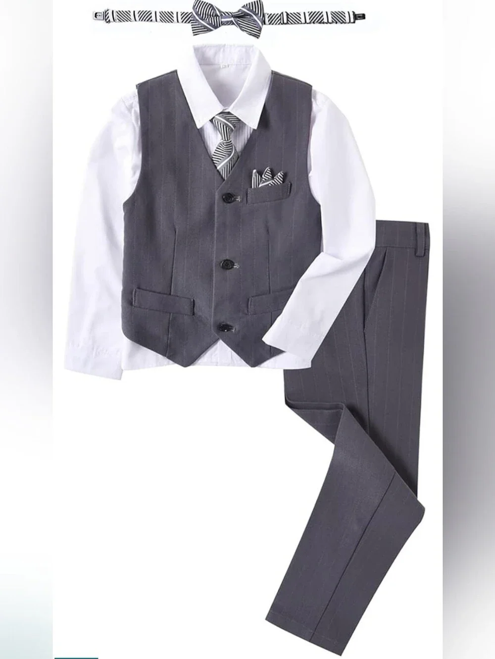 Boy's Suit 6-Piece Grey Pinstripe Formal Vest Set, Size 12